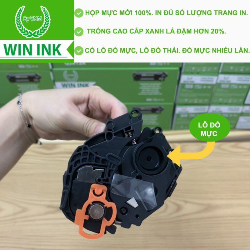 Hộp mực máy in 2900(mã mực Q2612A) Win Ink Bánh răng đen- Thân thiện Môi Trường