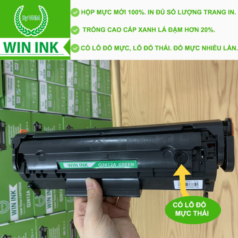 Hộp mực máy in 2900(mã mực Q2612A) Win Ink Bánh răng đen- Thân thiện Môi Trường