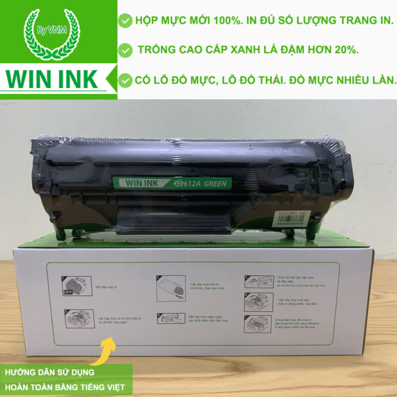 Hộp mực máy in 2900(mã mực Q2612A) Win Ink Bánh răng đen- Thân thiện Môi Trường