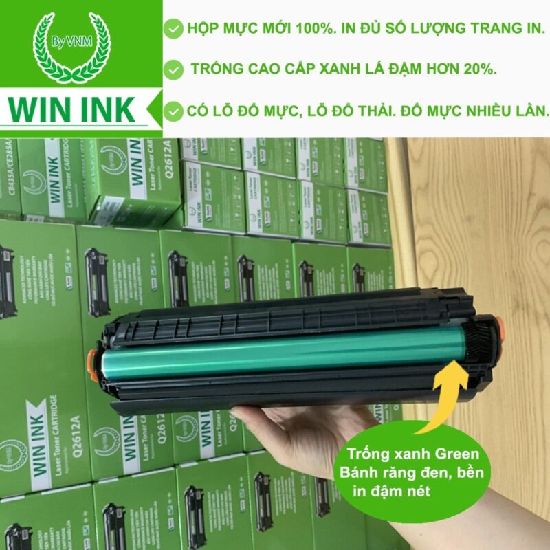 Hộp mực máy in 2900(mã mực Q2612A) Win Ink Bánh răng đen- Thân thiện Môi Trường